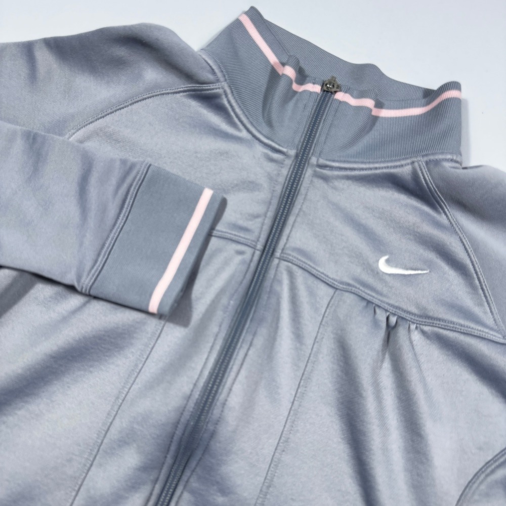 Nike FIT DRY Womens Gray Pink Trim Full Zip‎ Track Jacket Mock Neck Size M 8-10